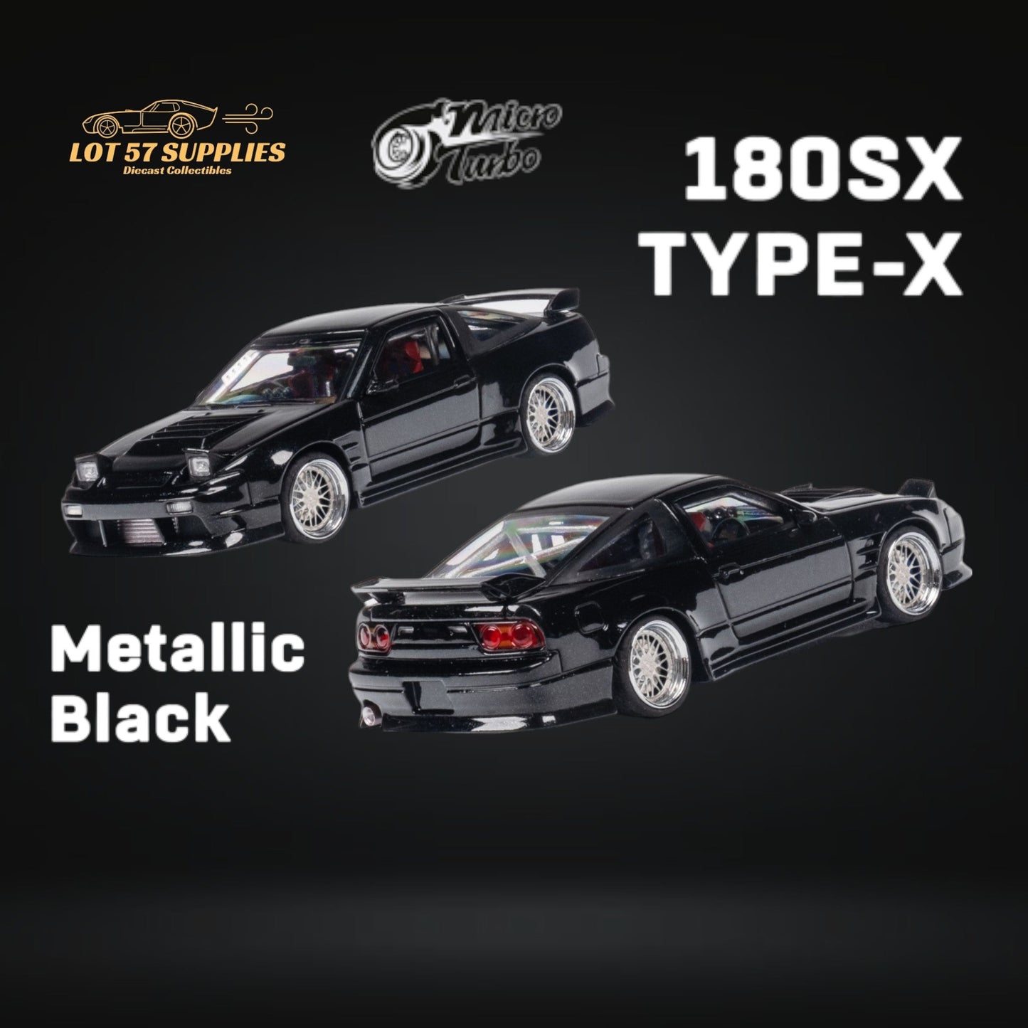 MicroTurbo 180SX Type X Metallic Black 1:64 - Evergreen Kings