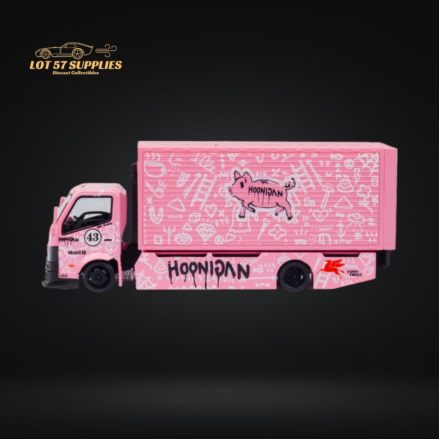 MicroTurbo Hino 300 Custom Box Truck Pink #43 Livery 1:64 - Evergreen Kings