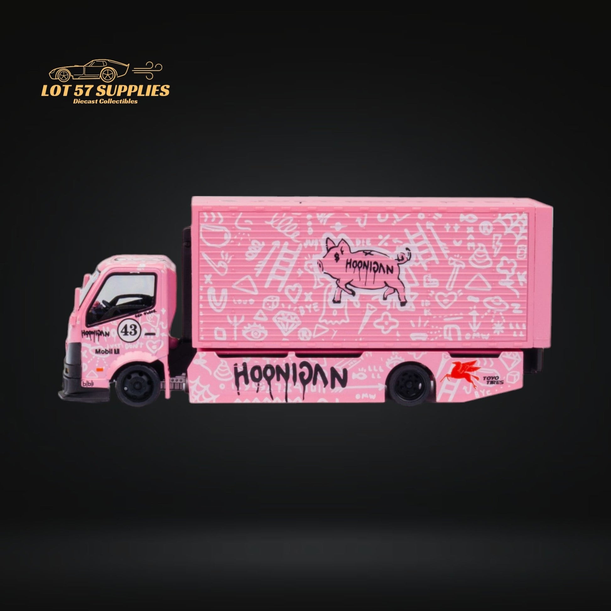 MicroTurbo Hino 300 Custom Box Truck Pink #43 Livery 1:64 - Evergreen Kings
