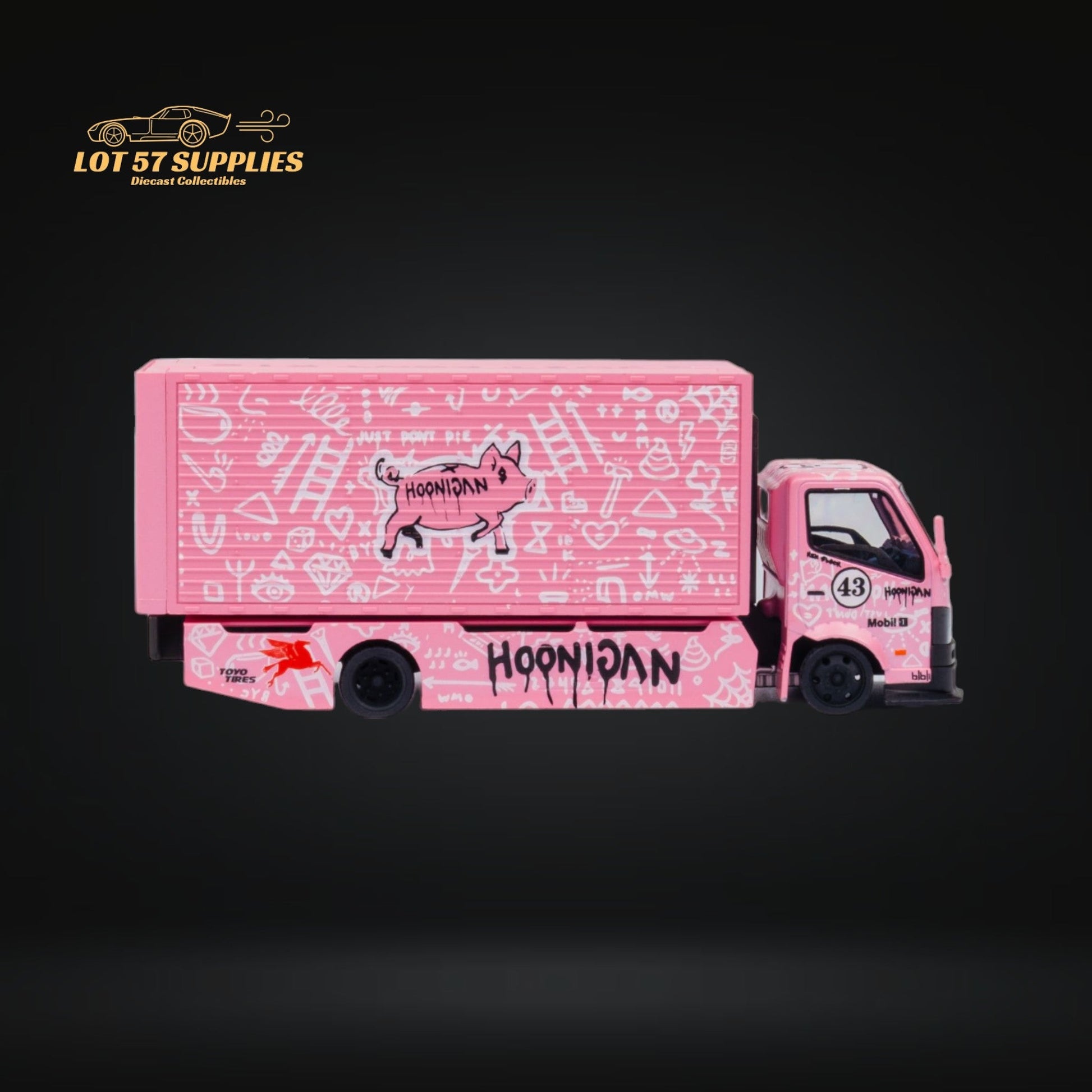 MicroTurbo Hino 300 Custom Box Truck Pink #43 Livery 1:64 - Evergreen Kings