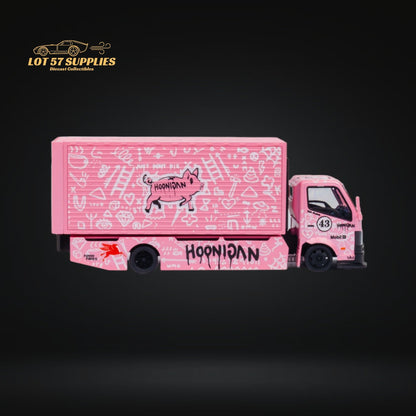 MicroTurbo Hino 300 Custom Box Truck Pink #43 Livery 1:64 - Evergreen Kings