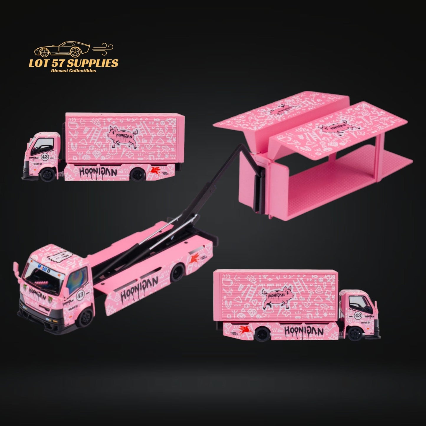 MicroTurbo Hino 300 Custom Box Truck Pink #43 Livery 1:64 - Evergreen Kings