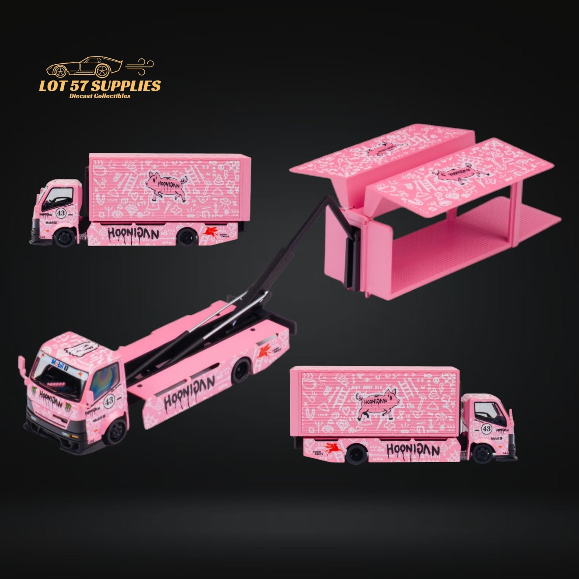 MicroTurbo Hino 300 Custom Box Truck Pink #43 Livery 1:64 - Evergreen Kings