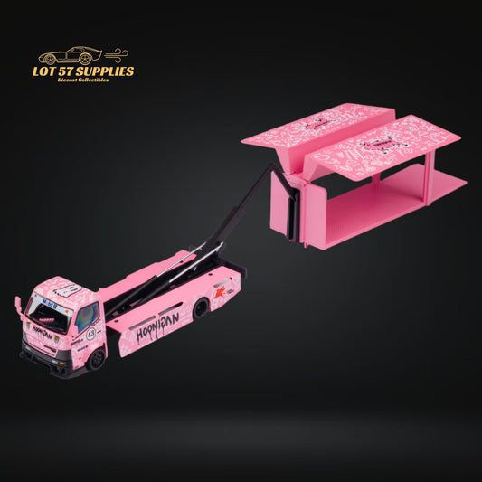 MicroTurbo Hino 300 Custom Box Truck Pink #43 Livery 1:64 - Evergreen Kings