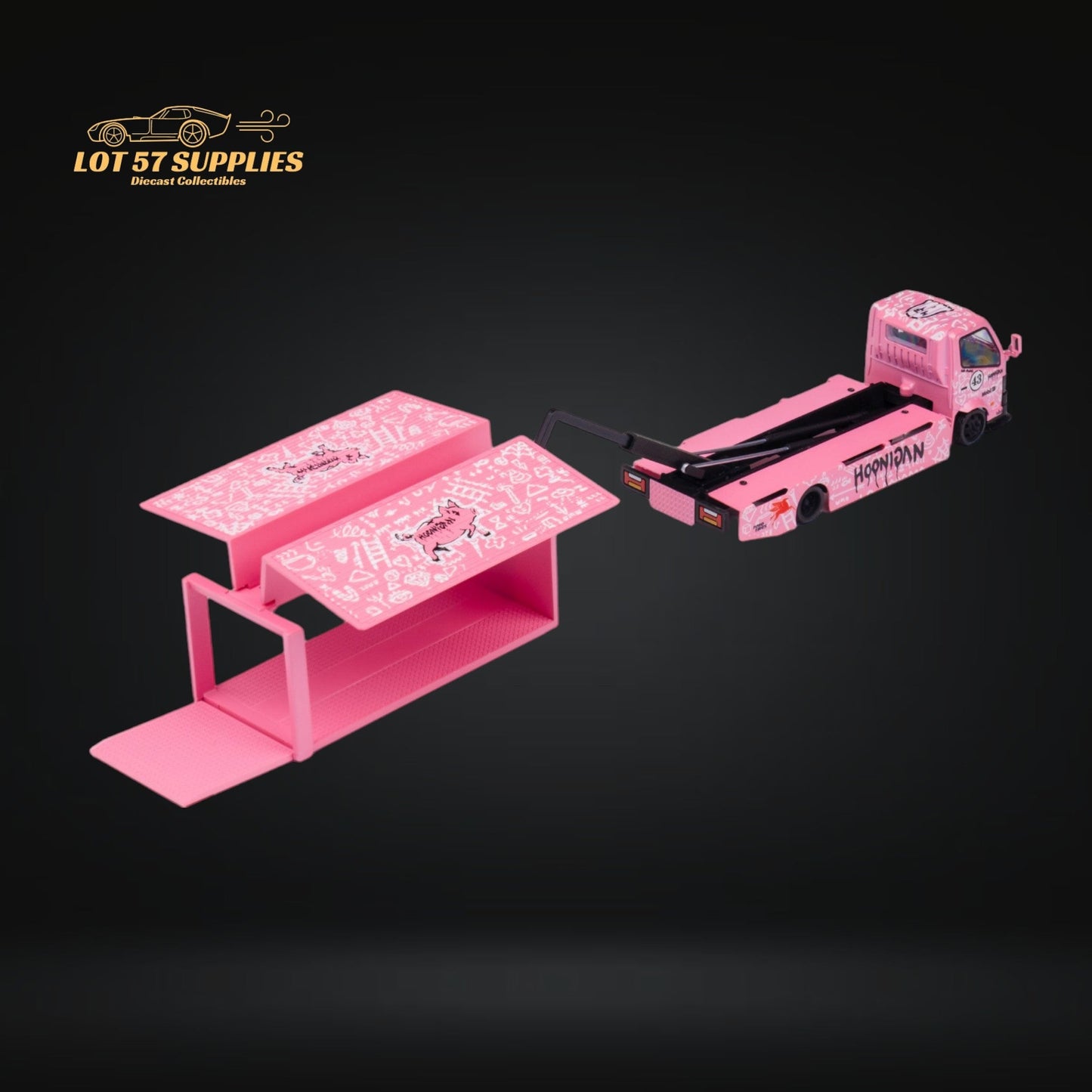 MicroTurbo Hino 300 Custom Box Truck Pink #43 Livery 1:64 - Evergreen Kings