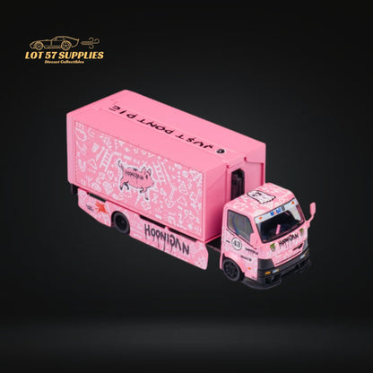 MicroTurbo Hino 300 Custom Box Truck Pink #43 Livery 1:64 - Evergreen Kings