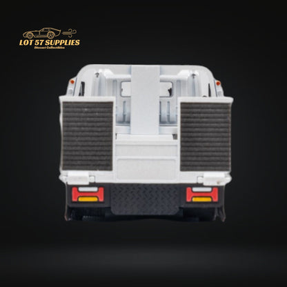 White Hino 300 MicroTurbo flatbed truck diecast model in 1:64 scale, detailed miniature vehicle by Lot57Supplies Diecast Shop.