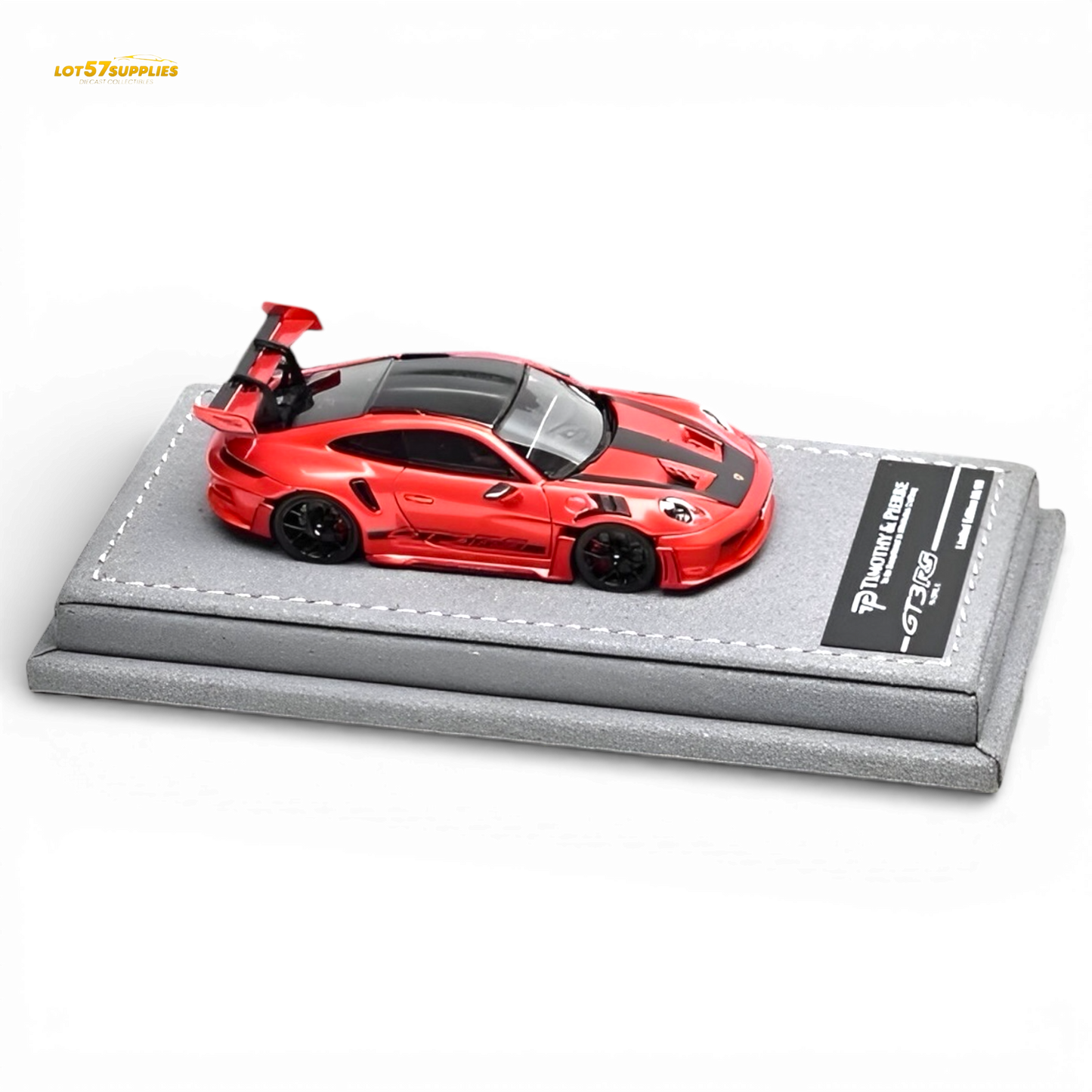 Red 1:64 scale Porsche 911 992 GT3 RS diecast model by Lot57Supplies Diecast Shop, detailed miniature car for collectors.
