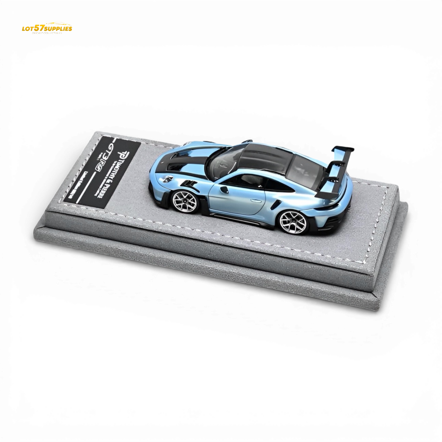 Blue 1:64 scale Porsche 911 992 GT3 RS diecast model by Lot57Supplies Diecast Shop, detailed miniature car.