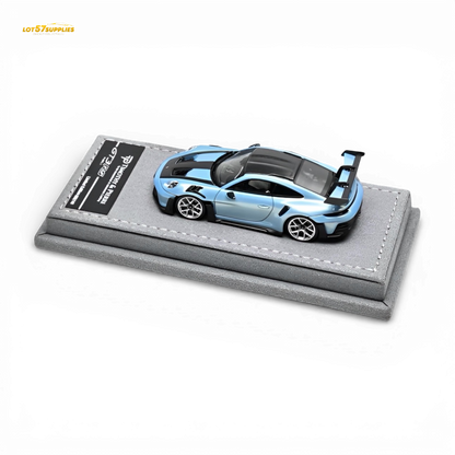 Blue 1:64 scale Porsche 911 992 GT3 RS diecast model by Lot57Supplies Diecast Shop, detailed miniature car.