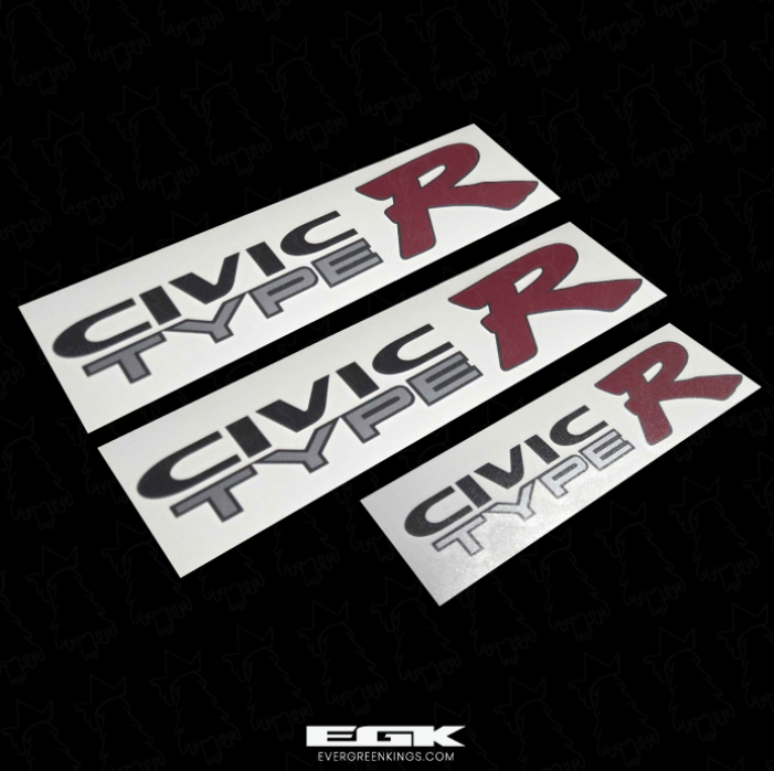 Black outline decal set for EK9 Civic Type R by Evergreen Kings, featuring OEM size stickers with bold design and vibrant colors.