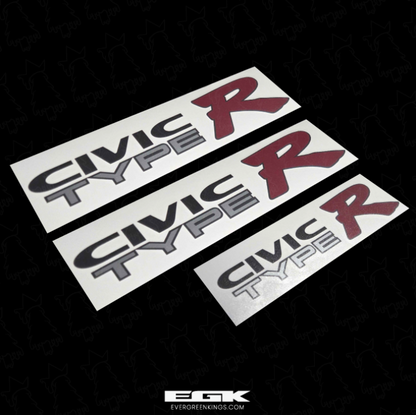 Black outline decal set for EK9 Civic Type R by Evergreen Kings, featuring OEM size stickers with bold design and vibrant colors.
