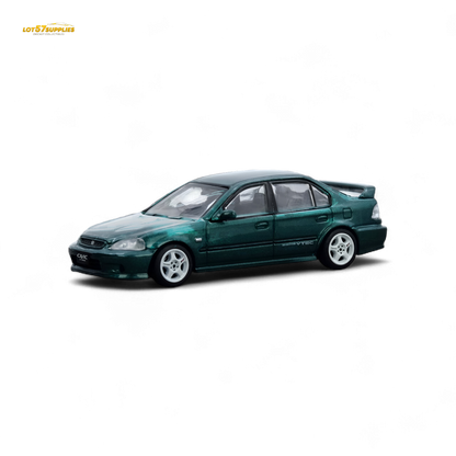 Green 1:64 scale Inno64 Honda Civic Ferio Si EK diecast model showcasing detailed exterior in natural lighting
