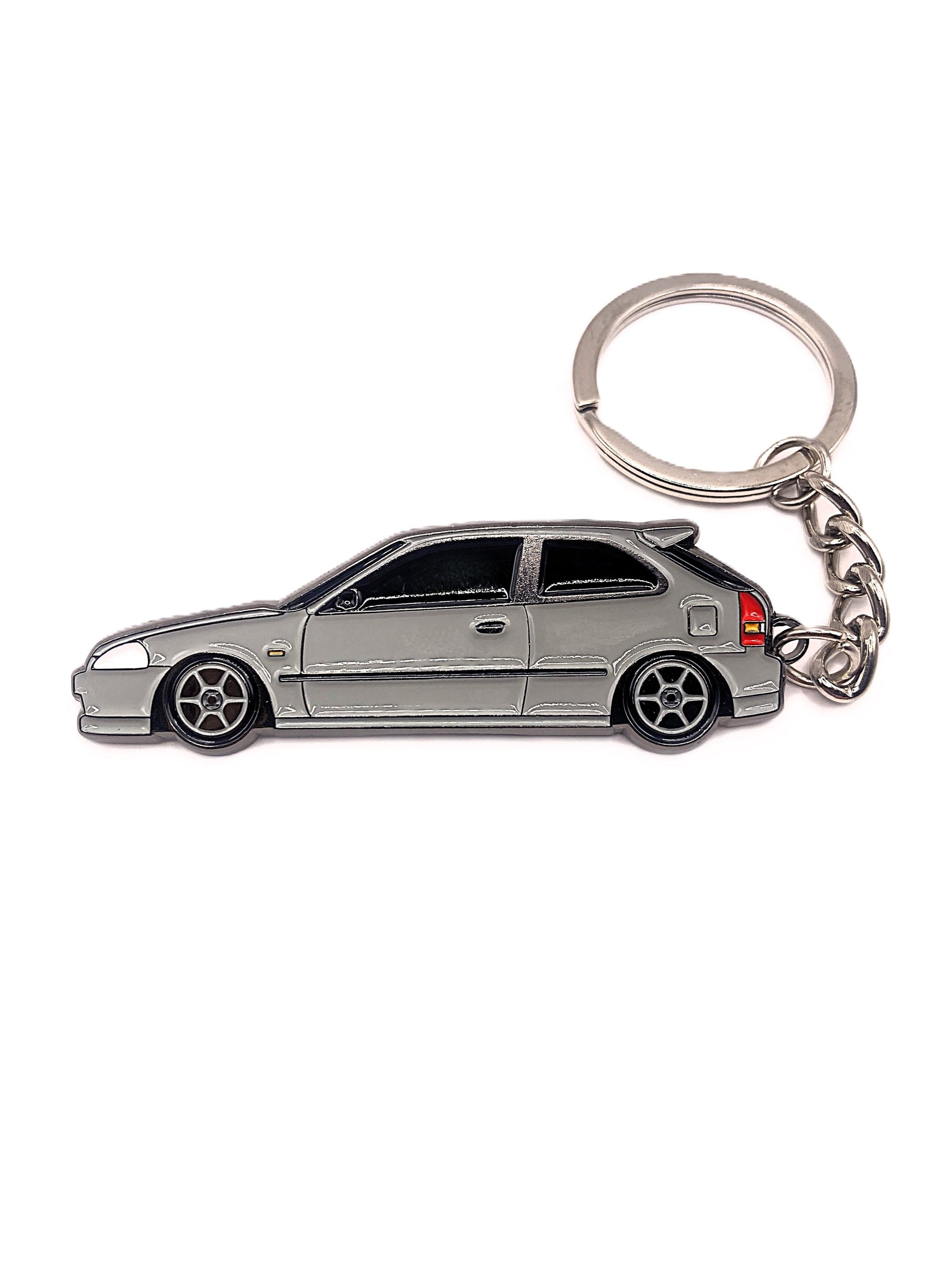Silver EK Hatch keychain by Drift Pins featuring a detailed hatch design on a sleek metal keychain.