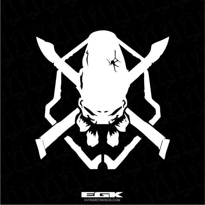 Evergreen Kings Halo Infinite Elite logo vehicle decal in silver, shown on a transparent background