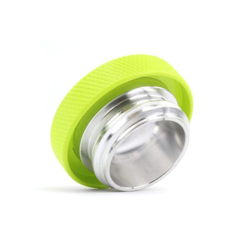 JDMuscle Perrin oil fill cap for Subaru WRX, STI, BRZ, FRS, and 86 models, shown on engine with black finish.