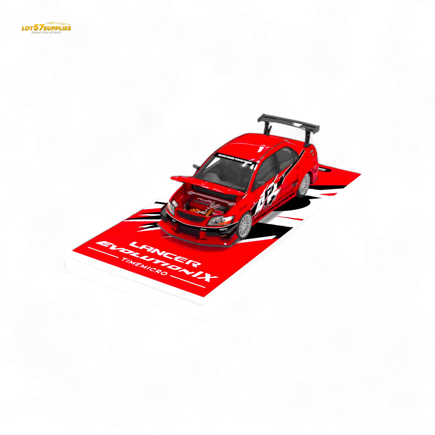 Miniature Mitsubishi Lancer EVO 9 car diecast model in 1:64 scale by Lot57Supplies Diecast Shop, detailed and realistic.