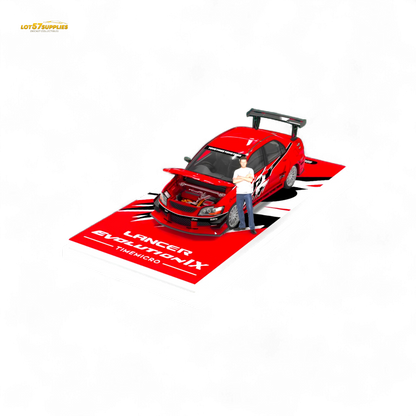 Diecast Mitsubishi Lancer EVO 9th Gen model in 1:64 scale by Lot57Supplies Diecast Shop, showcasing detailed exterior design.