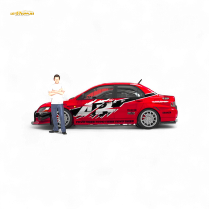 Detailed 1:64 scale Mitsubishi Lancer EVO 9th Gen diecast model by Lot57Supplies Diecast Shop, showcasing black and red design details.