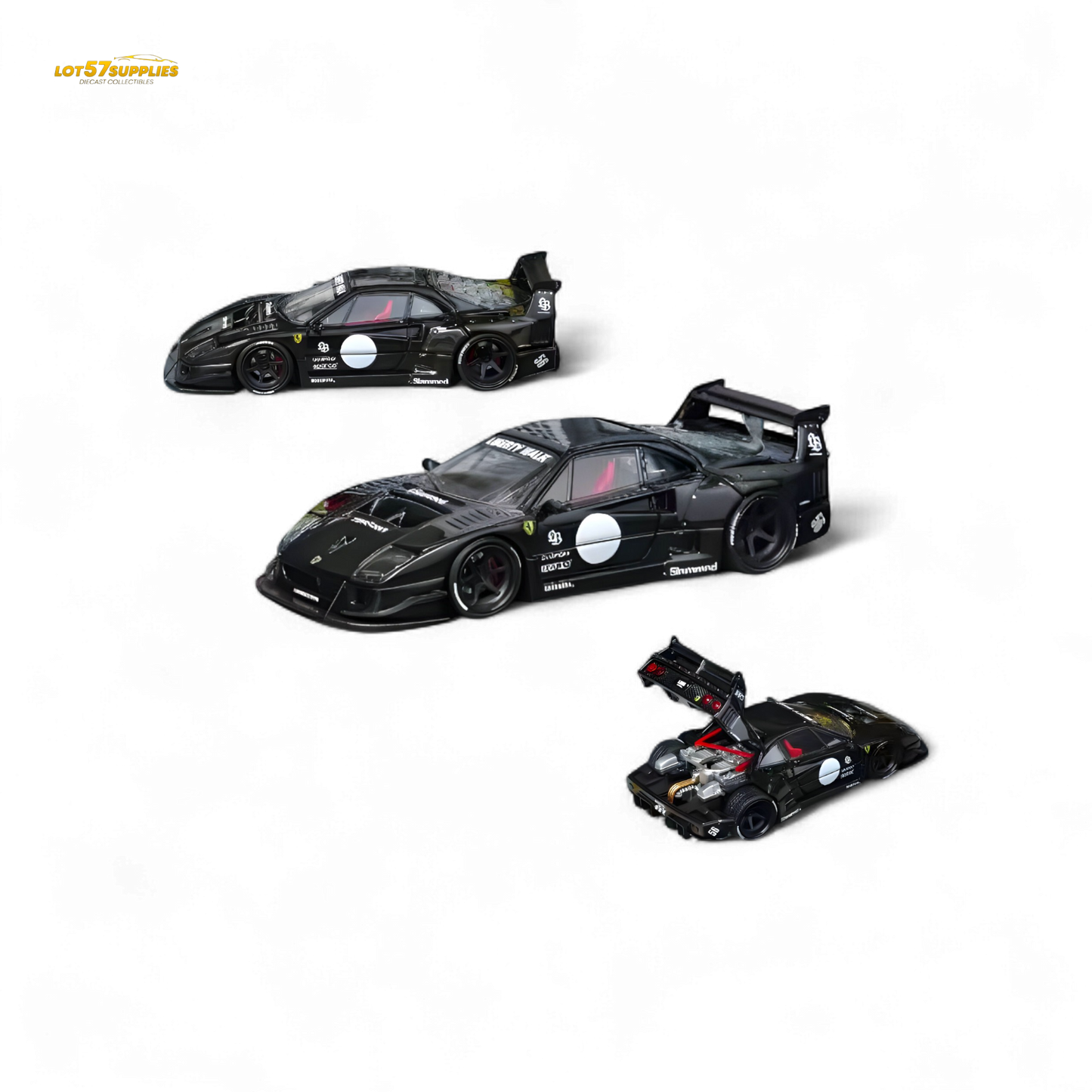 Black Ferrari F40 diecast model in 1:64 scale by Star Model, detailed miniature replica showcasing authentic design.