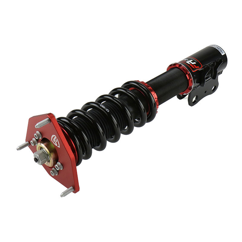 FactionFab V2 FR-Spec Coilovers installed on a 2005-2007 Subaru STI, showcasing adjustable coilover shocks with branding visible.