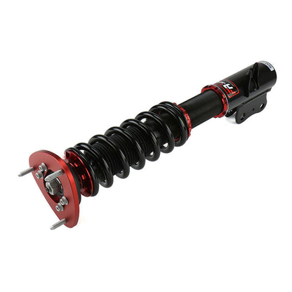FactionFab V2 FR-Spec Coilovers for 2005-2007 Subaru STI, showing adjustable coilover suspension components on a vehicle.
