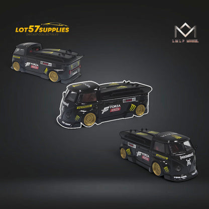 Volkswagen T1 Bus diecast model in Forza Monster livery, 1:64 scale, detailed collectible by Lot57Supplies.