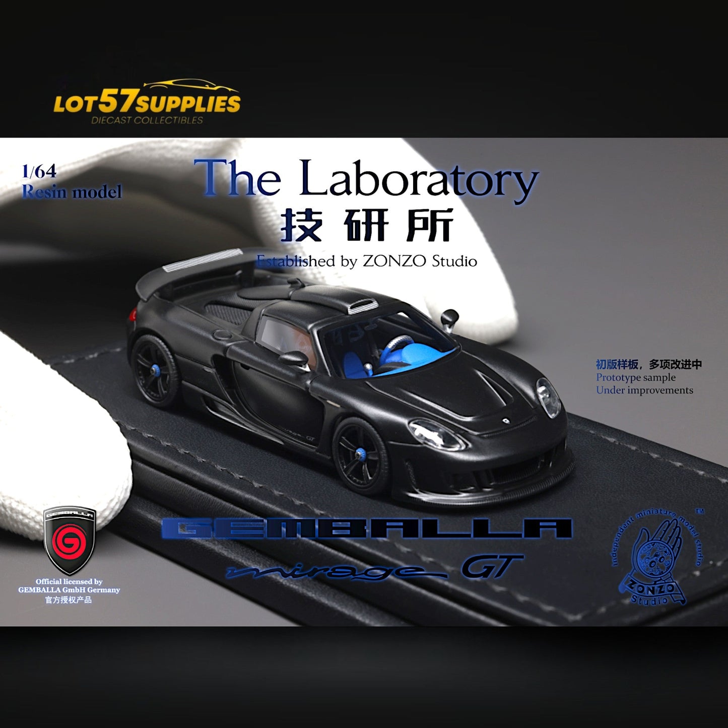 Gemballa Mirage GT miniature diecast car in matte black resin, 1:64 scale, detailed model from Lot57Supplies Diecast Shop