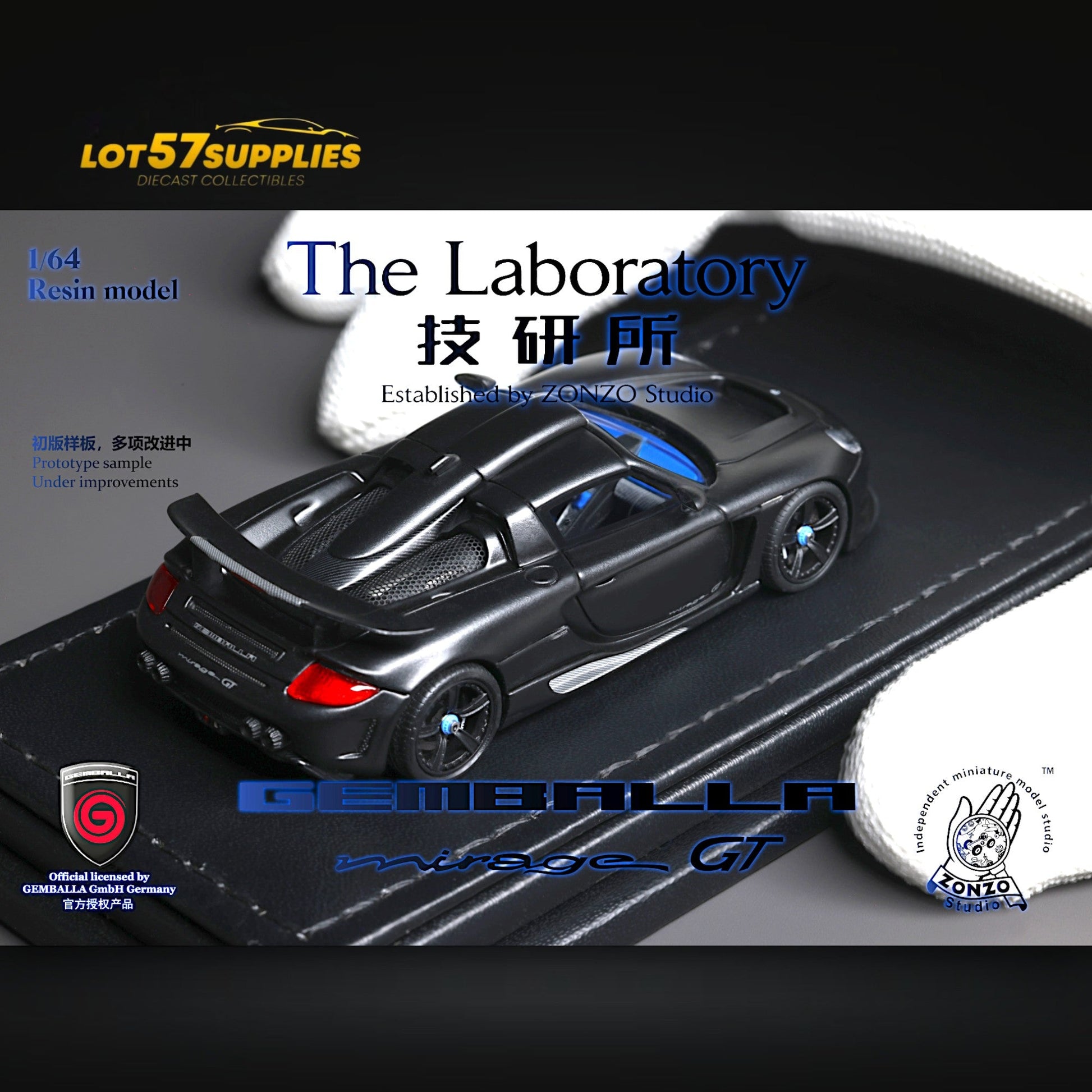 Gemballa Mirage GT matte black 1:64 scale diecast resin model car from Lot57Supplies Diecast Shop.