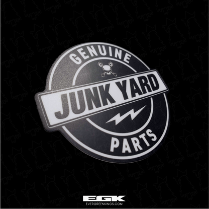 Genuine Junk Yard Parts sticker by Evergreen Kings featuring bold lettering on a durable adhesive sticker.