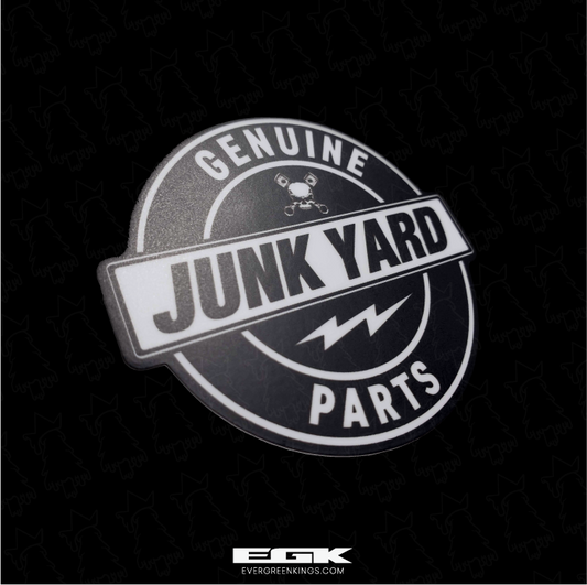 Genuine Junk Yard Parts sticker by Evergreen Kings featuring bold lettering on a durable adhesive sticker.