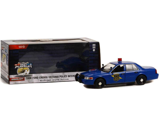 2008 Ford Crown Victoria Police Interceptor Dark Blue "Michigan State Police" "Hot Pursuit" Series 1/24 Diecast Model Car by Greenlight