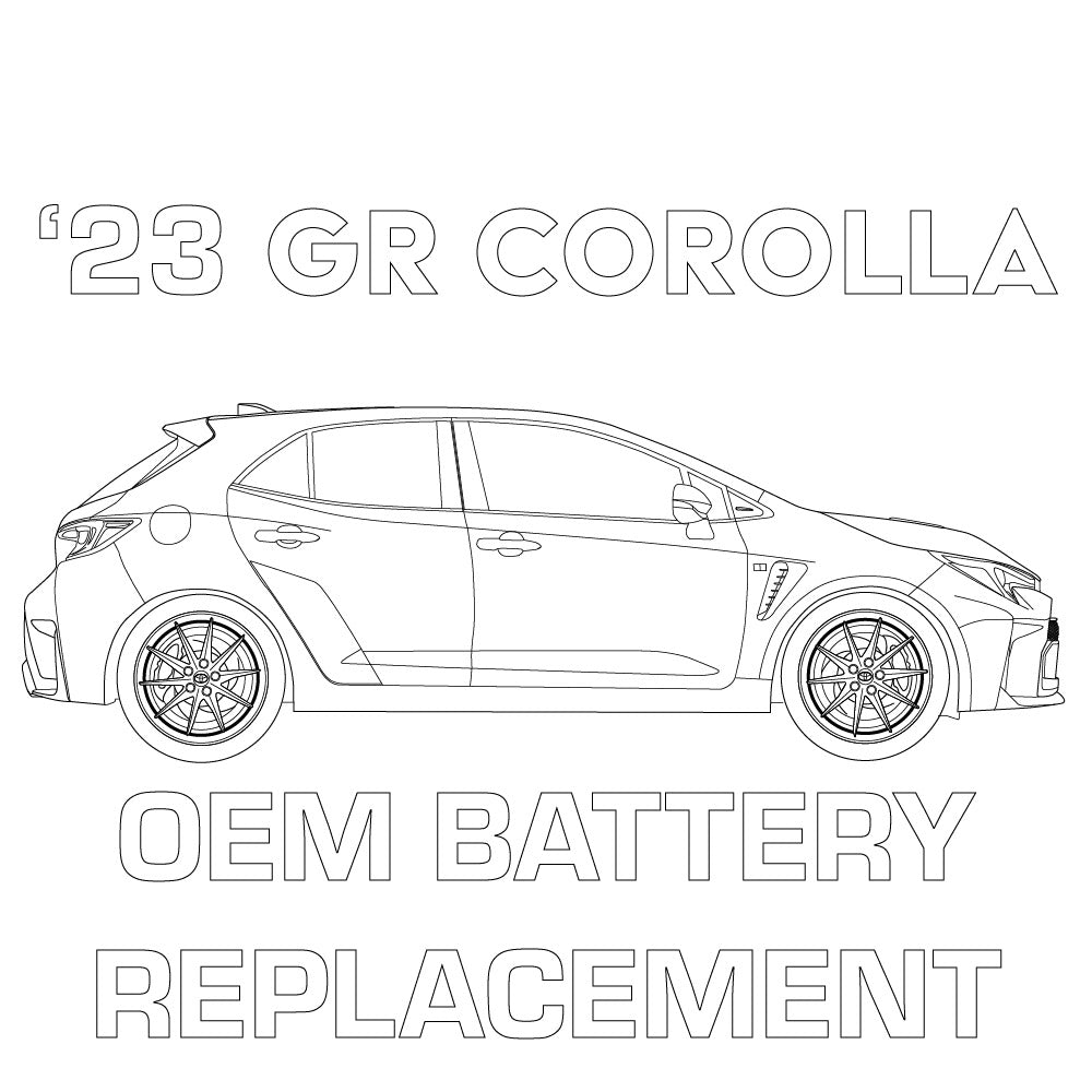 Blueprints of the 2023+ GR Corolla Lithium Performance Battery by MeLe Design Firm, showing detailed technical design.