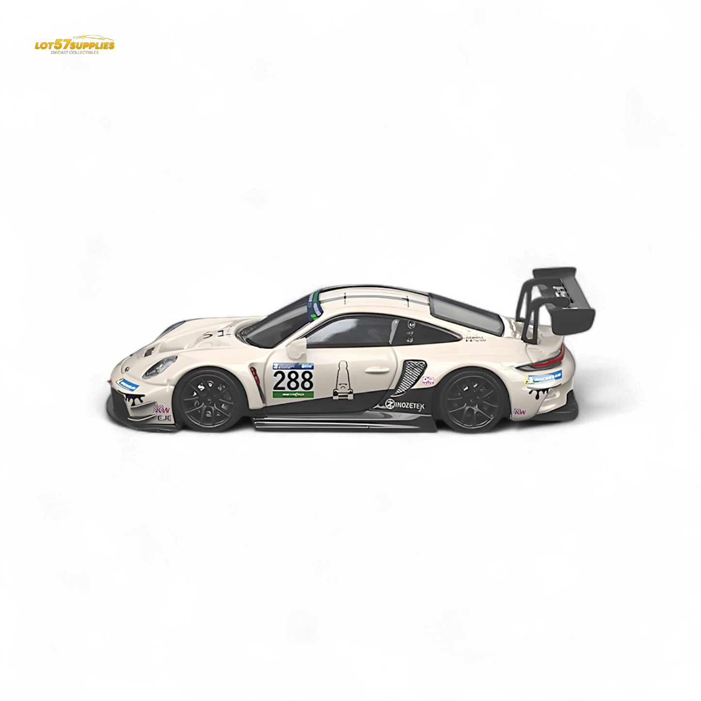 Diecast Porsche 911 GT3 Race Car in Milky White, 1:64 scale from Lot57Supplies Diecast Shop