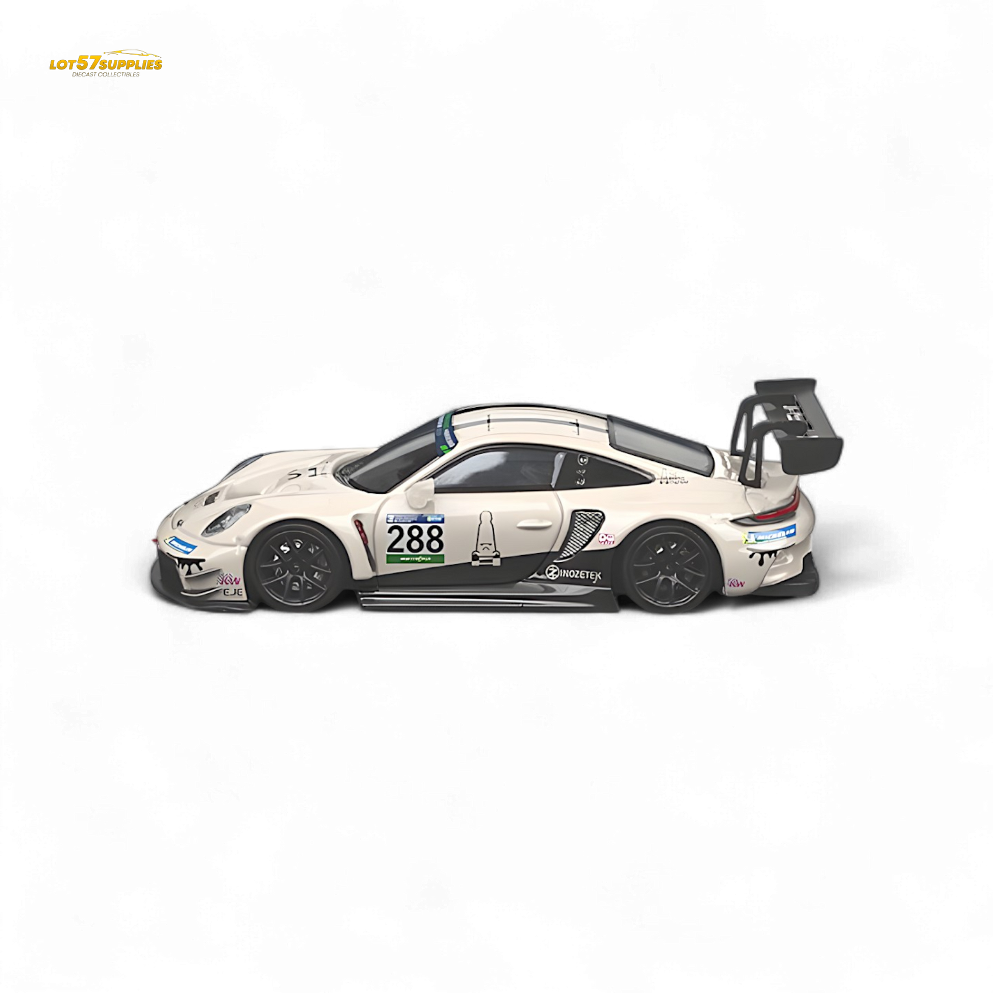 Diecast Porsche 911 GT3 Race Car in Milky White, 1:64 scale from Lot57Supplies Diecast Shop