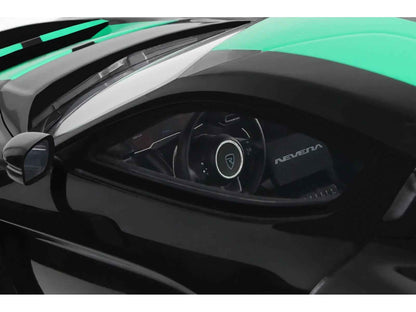 2023 Rimac Nevera Black with Green Stripes 1/18 Model Car by GT Spirit
