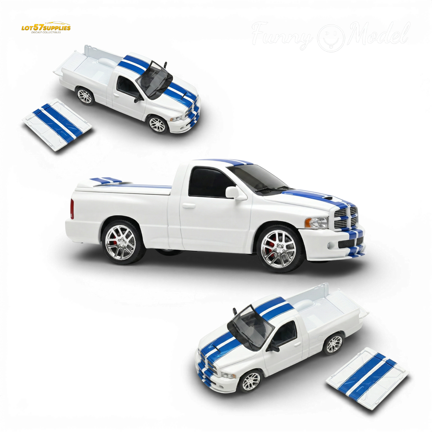 Pre-order Dodge RAM SRT-10 diecast model by Lot57Supplies, 1:64 scale, showcasing detailed design and realistic features.