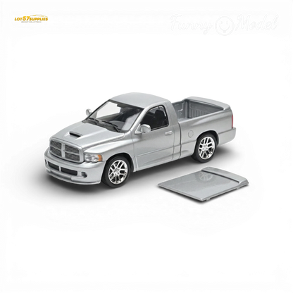 Silver 1:64 scale Dodge RAM SRT-10 diecast model from Lot57Supplies, featuring detailed design and realistic appearance.