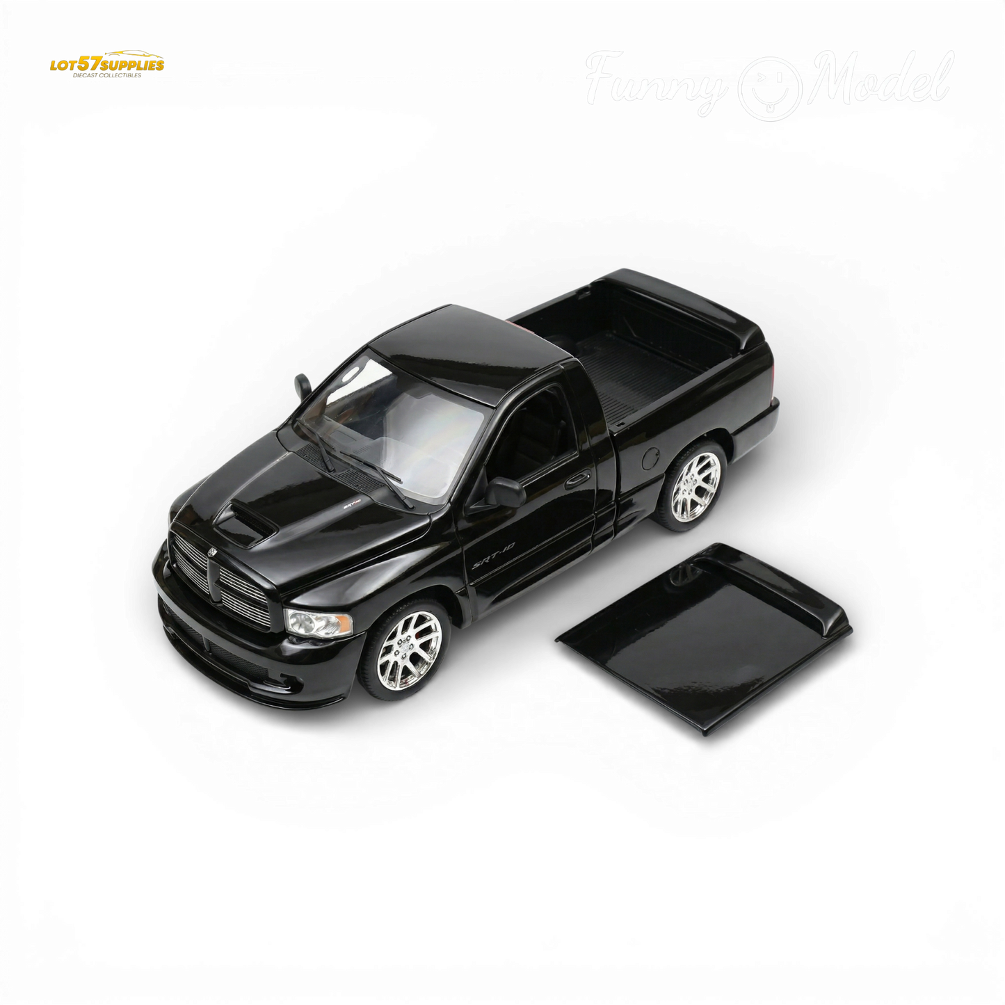 Black crystal Dodge RAM SRT-10 diecast model in 1:64 scale from Lot57Supplies Diecast Shop, detailed miniature collectible.