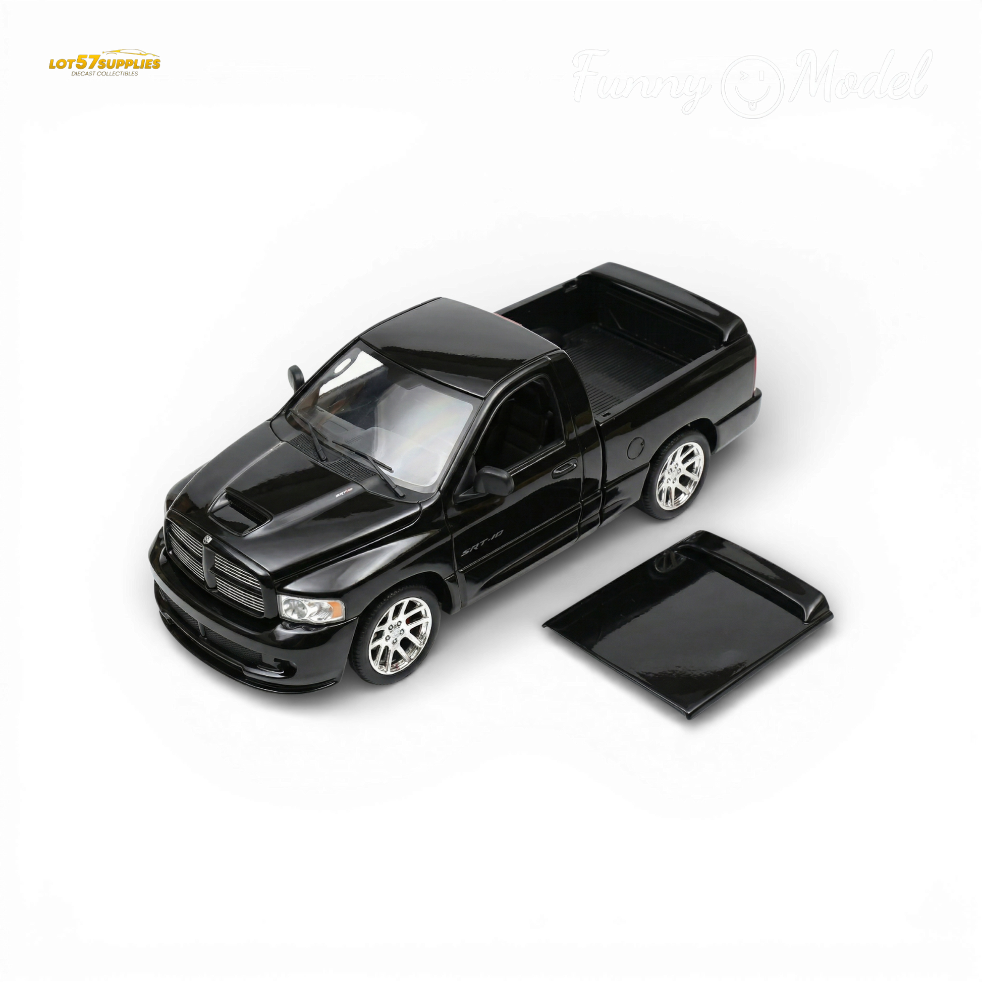 Black crystal Dodge RAM SRT-10 diecast model in 1:64 scale from Lot57Supplies Diecast Shop, detailed miniature collectible.
