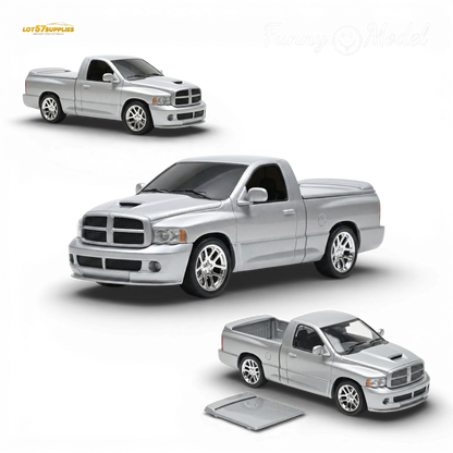 Silver Dodge RAM SRT-10 diecast model in 1:64 scale, featuring detailed design and realistic features, by Lot57Supplies.