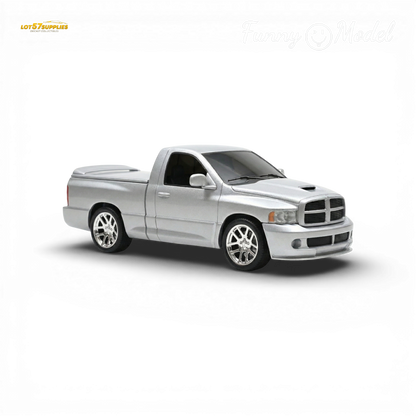 Silver Dodge RAM SRT-10 diecast model in 1:64 scale, featuring detailed design and realistic features from Lot57Supplies Diecast Shop