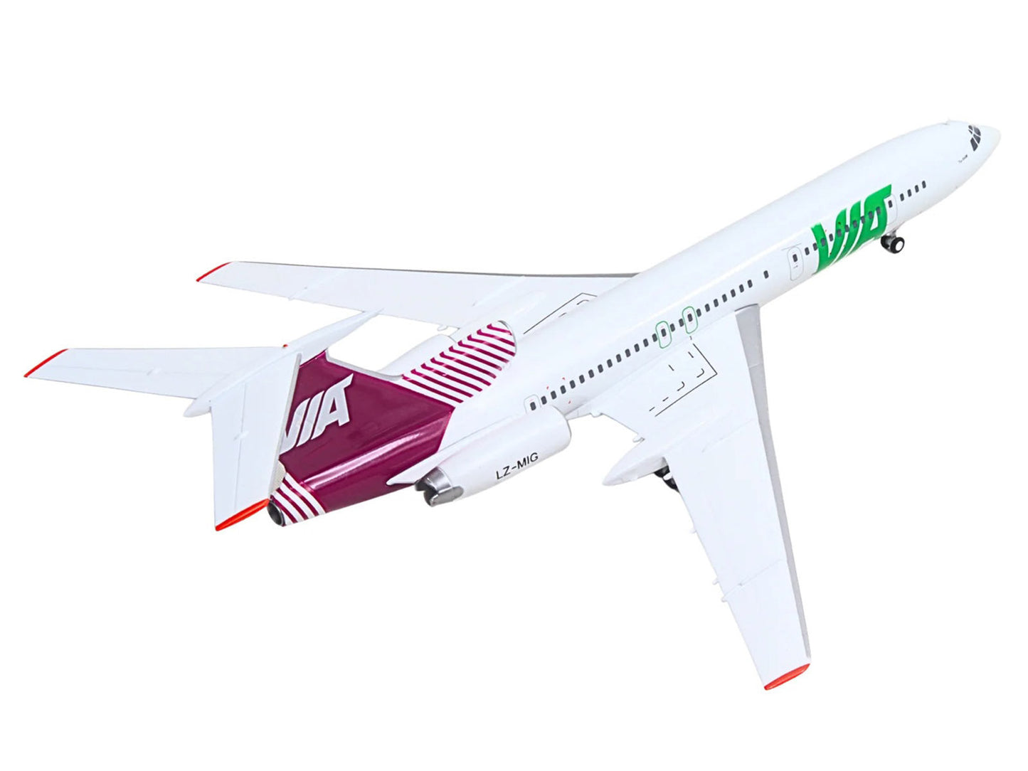 Tupolev TU-154M Commercial Aircraft "Air Via" (LZ-MIG) White with Red Tail 1/200 Diecast Model by Herpa