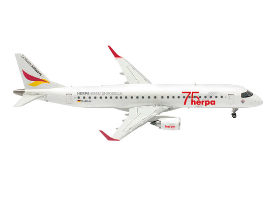 Embraer E190 Commercial Aircraft "German Airways - Herpa 75 Years" (D-ACJJ) White with Graphics 1/200 Diecast Model by Herpa