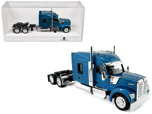 Kenworth W990 with Stand Up Sleeper Cab Blue Metallic 1/87 (HO) Plastic Model Car by HO Logistics