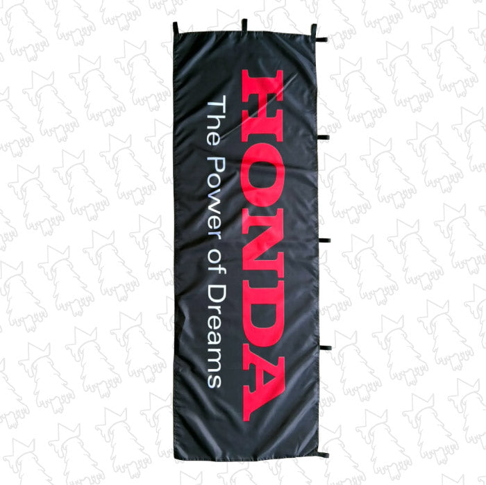 Black Honda The Power Of Dreams Nobori flag by Evergreen Kings, featuring bold Japanese-style design on durable fabric.