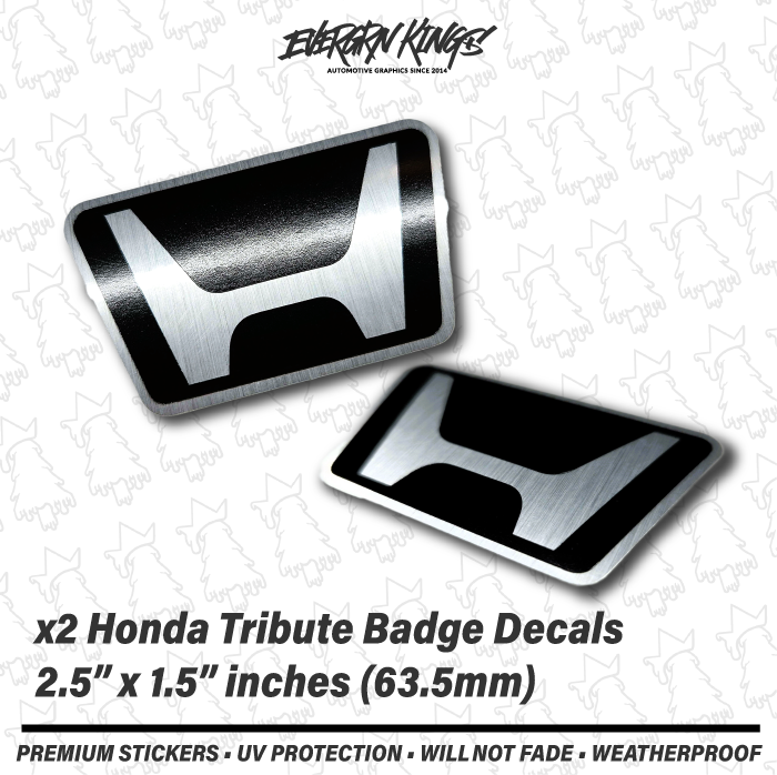 Black Tribute Honda H retro hood and trunk decals by Evergreen Kings, featuring bold design and aluminum finish.