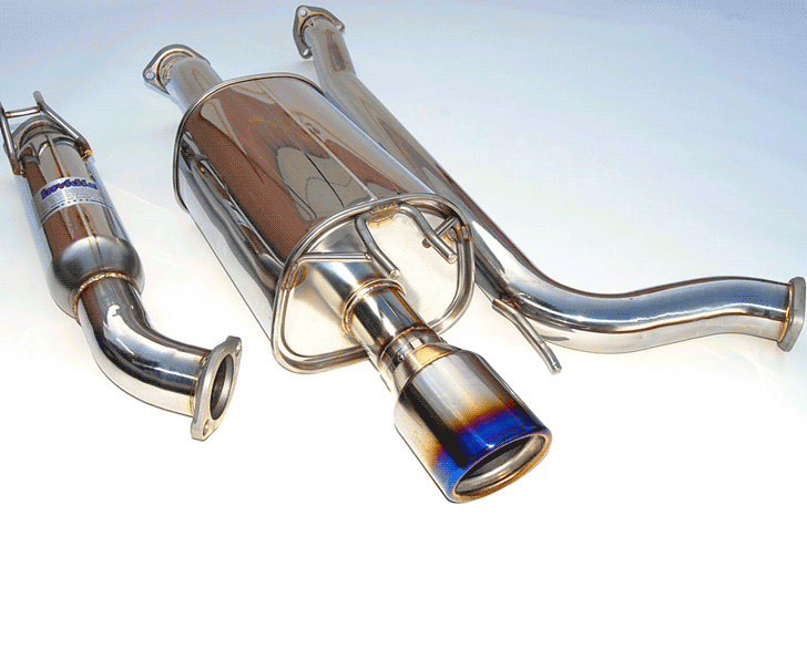Invidia Q300 cat-back exhaust system with titanium tips installed on a 2006-2011 Honda Civic Si Coupe, showcasing the sleek exhaust design.