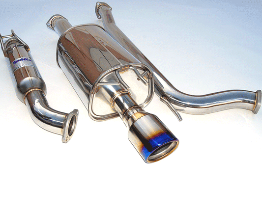 Invidia Q300 cat-back exhaust system with titanium tips installed on a 2006-2011 Honda Civic Si Coupe, showcasing the sleek exhaust design.
