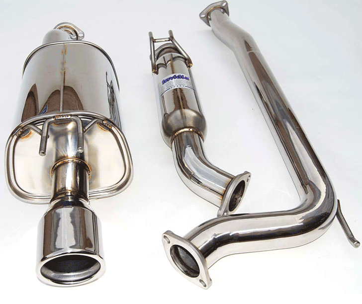 Stainless steel Invidia Q300 cat-back exhaust system for 2006-2011 Honda Civic Si Sedan, featuring polished exhaust tips.